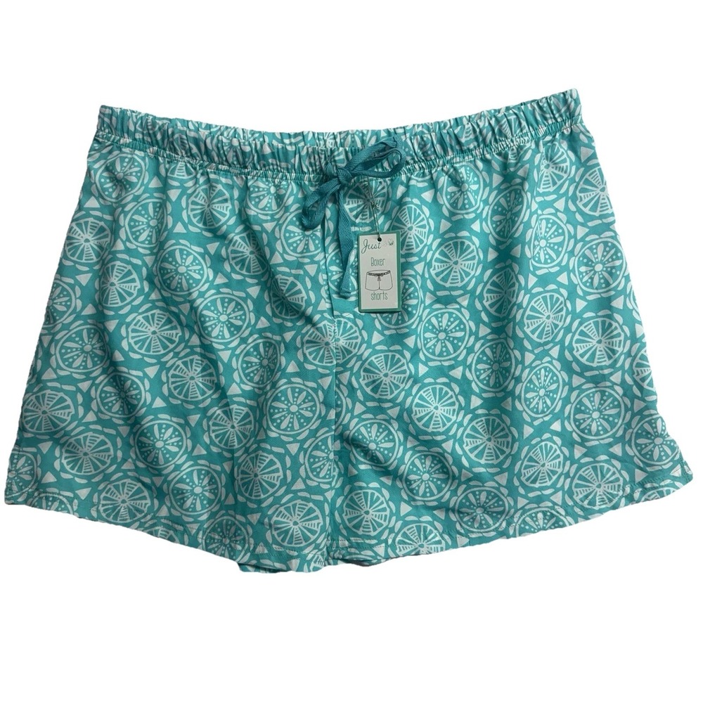 Just Bee Womens Boxer Shorts Teal Citrus Print Pajama Lounge NWT